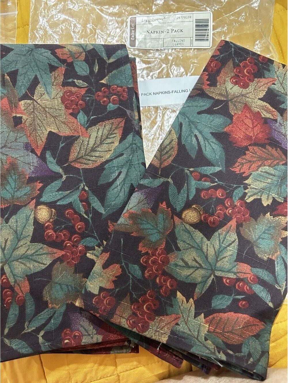 Longaberger Basket Napkins Falling Leaves 2 Pack Acorns Leaf Fall fabric